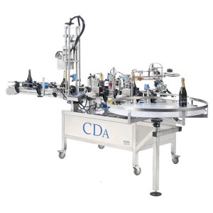 Automatische Linear-Etikettiermaschine zur präzisen Klebeetikettierung von Champagnerflaschen und Sekt, R1000 Foils