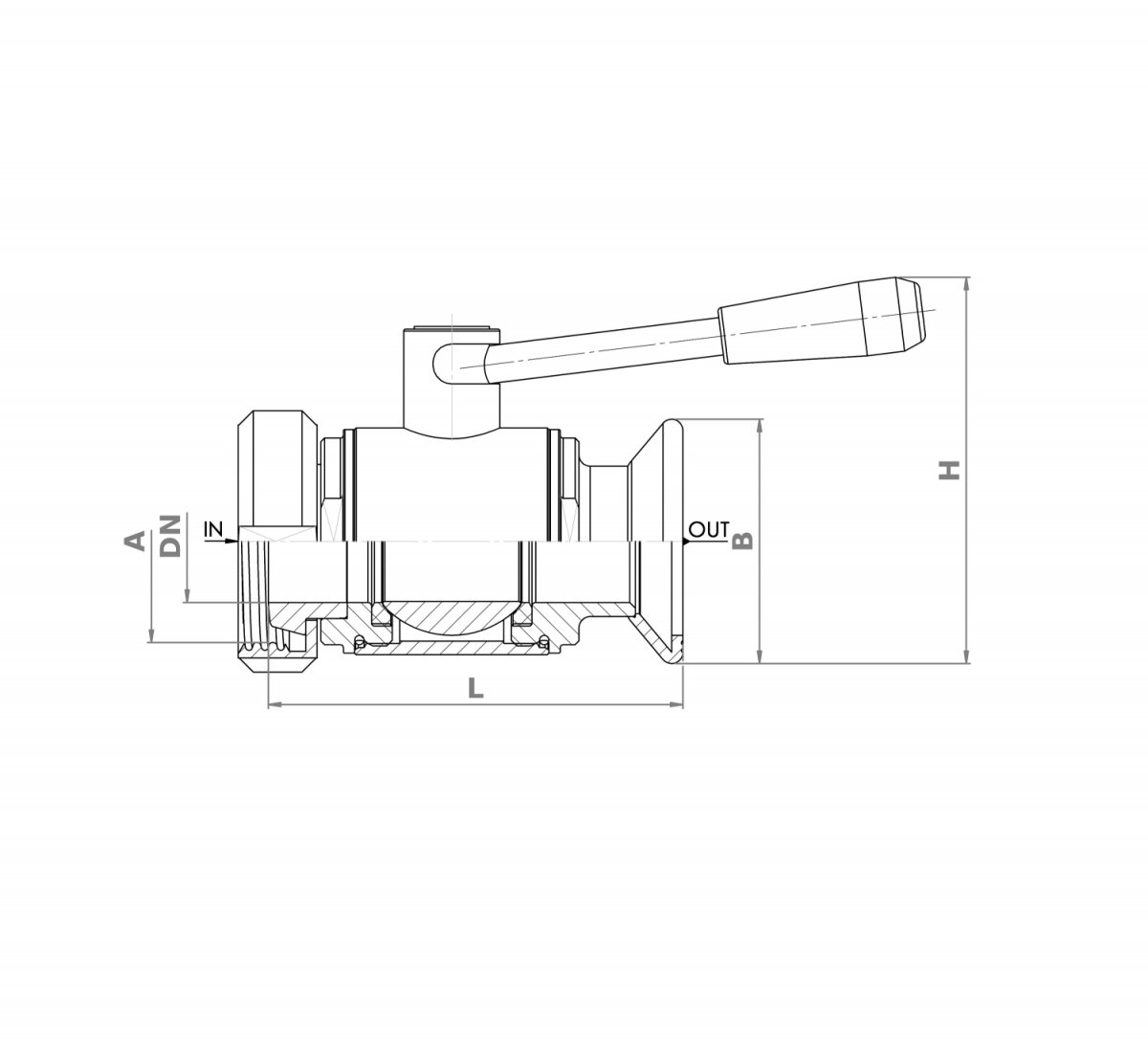 Ball valve, nut DIN DN GAROLLA Ventile inox Destiller